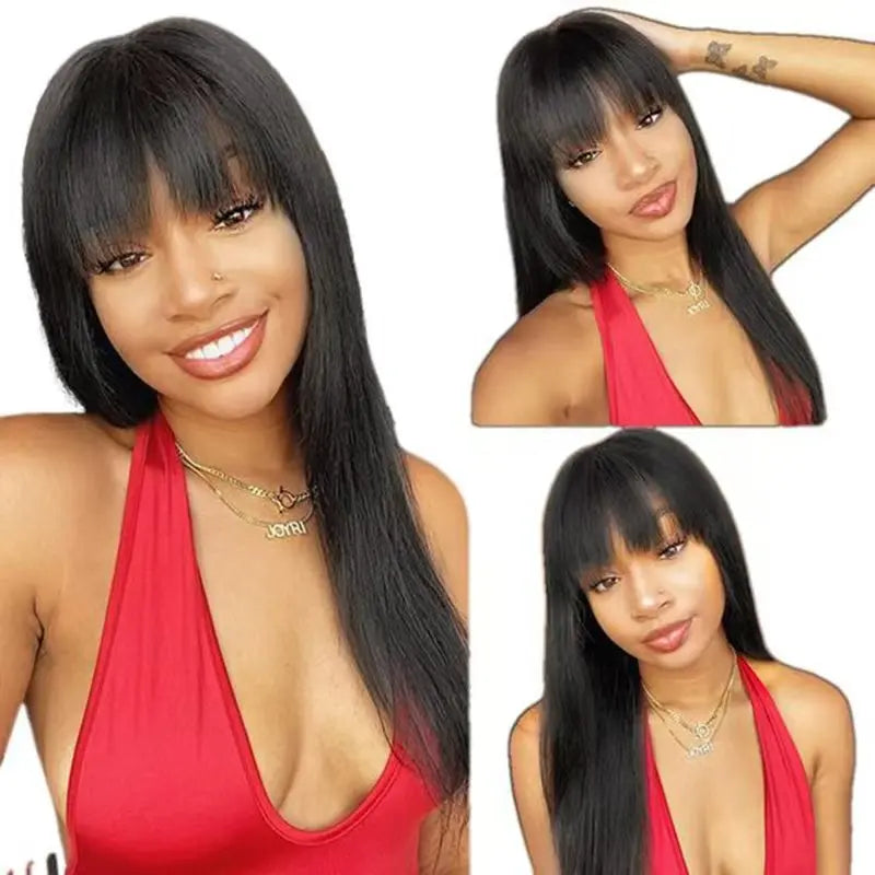 Long Straight Wigs With Bangs Human Hair Fringe 360 Full Lace Front Wig Brazilian Raw Vietnamese Hair Gluless HD Frontal Wigs