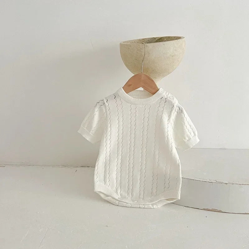 INS Summer Baby Knitwear Romper 0-3Years Newborn Boy Girl Solid Color Short Sleeve O-Neck Knitted Bodysuit One-Pieces Clothes