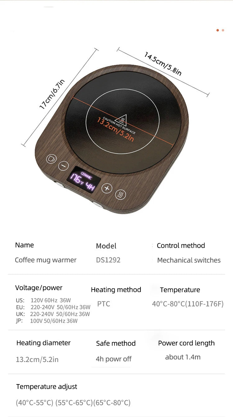 110V/220V Coffee Mug Warmer Timing Cup Heater Hot Tea Makers Heating Pad Warmer Coaster Electric Hot Plate Coffee Heater 36W