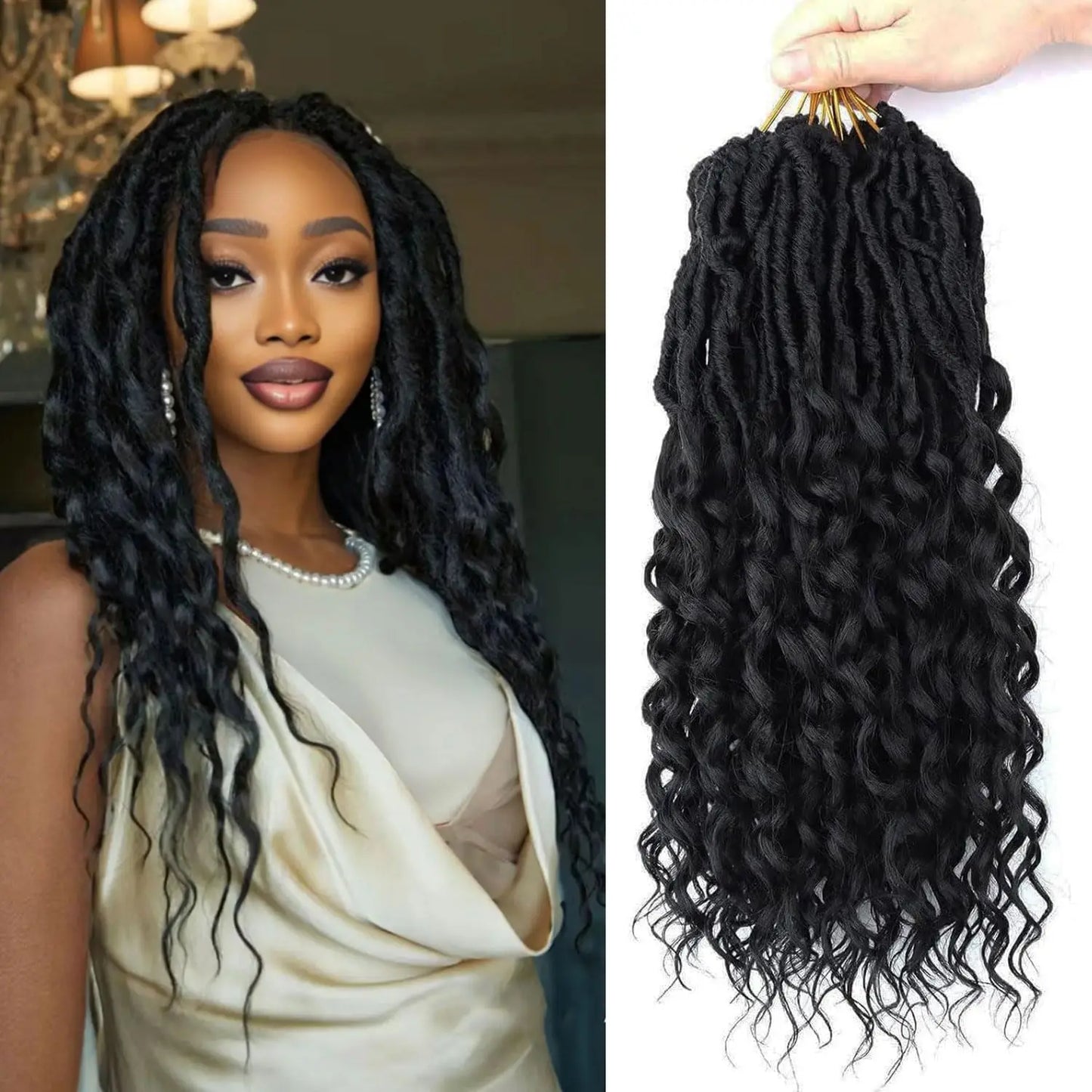 Deep Faux Locs Crochet Hair 14Inch Goddess Locs Crochet Hair Soft Loc Faux Loc Crochet Braids with Curly Ends For Synthetic Hair