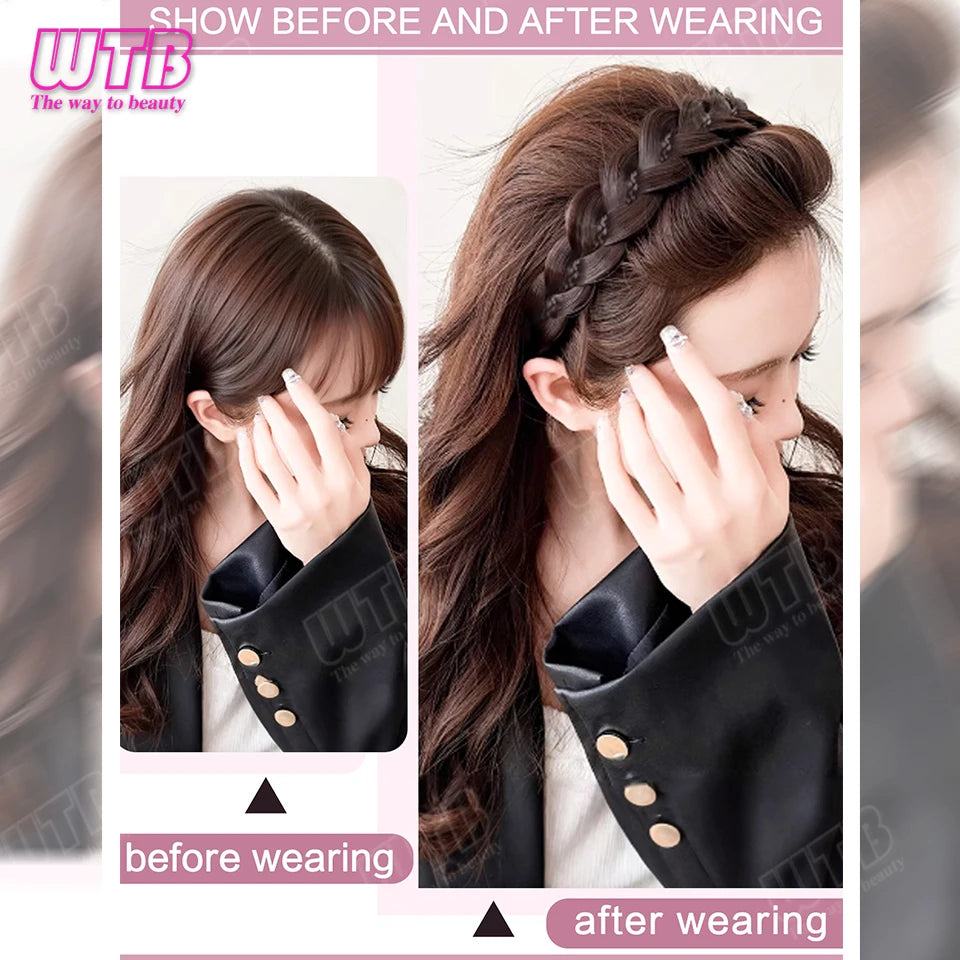 WTB Synthetic Hairband Wig for Women Magnetic Snap Style Fishtail Braid Hairband Wig with Velcro Suitable for Everyday Wear