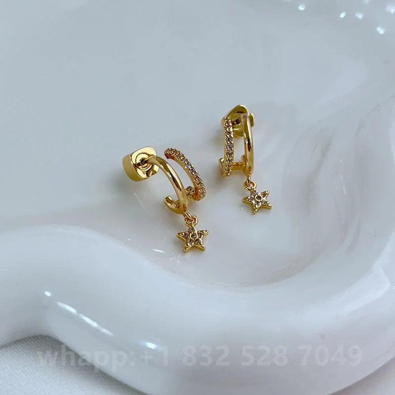 1:1 KS Jewelry Gold Stud Earrings For Women Fashion Jewelry Birthday Gift