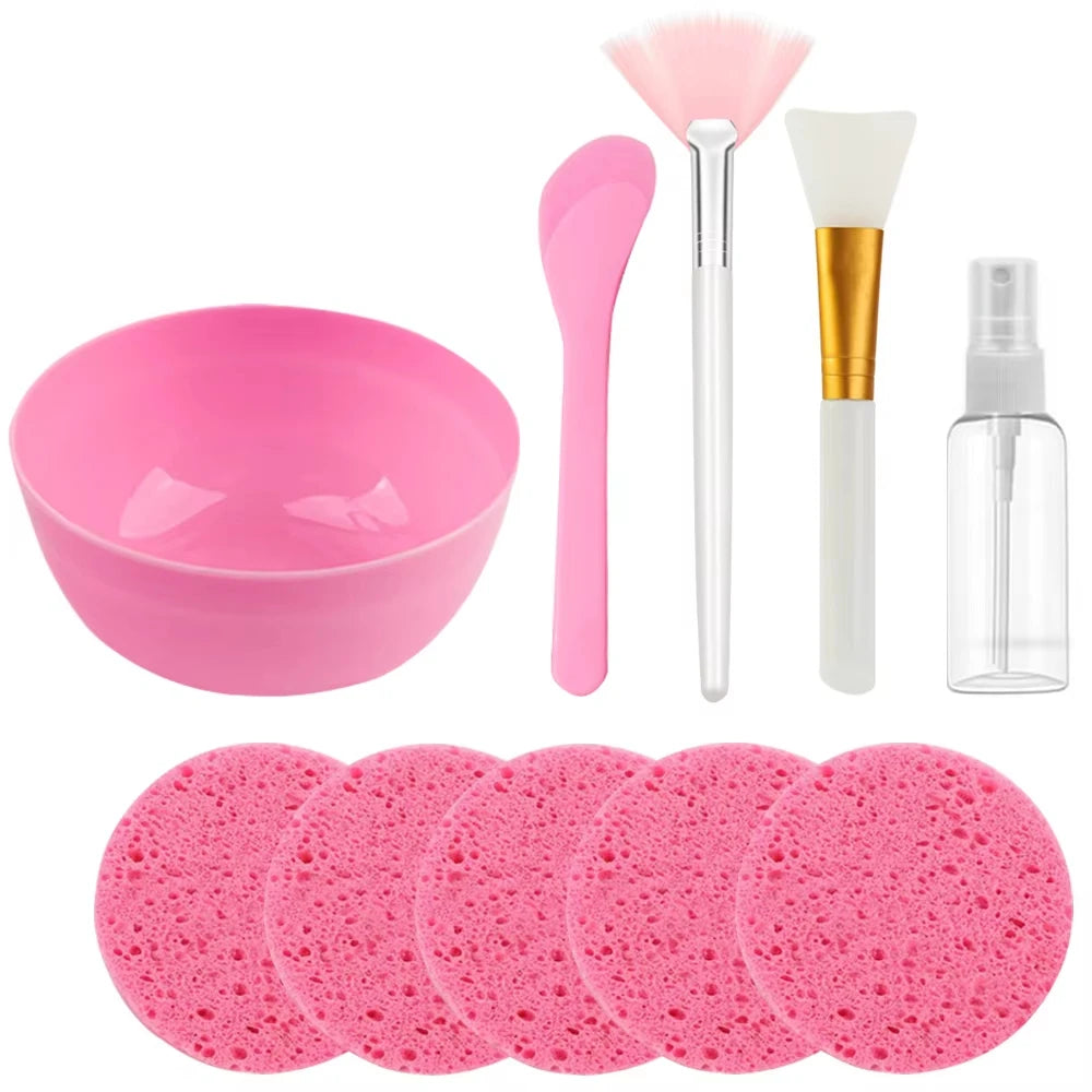 6/10PCS Face Skin Care Set Beauty Mask Mixing Bowl Silicone Facial Mask Brushes Compressed Facial Sponges Spray Beauty Tools