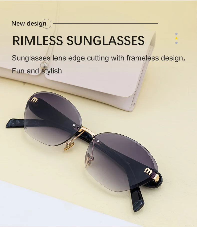 Fashion Retro Rimless M Sunglasses Brown Color Sunglasses Square Women Men Luxury Shade Gradient Rimless Summer Sun Glasses