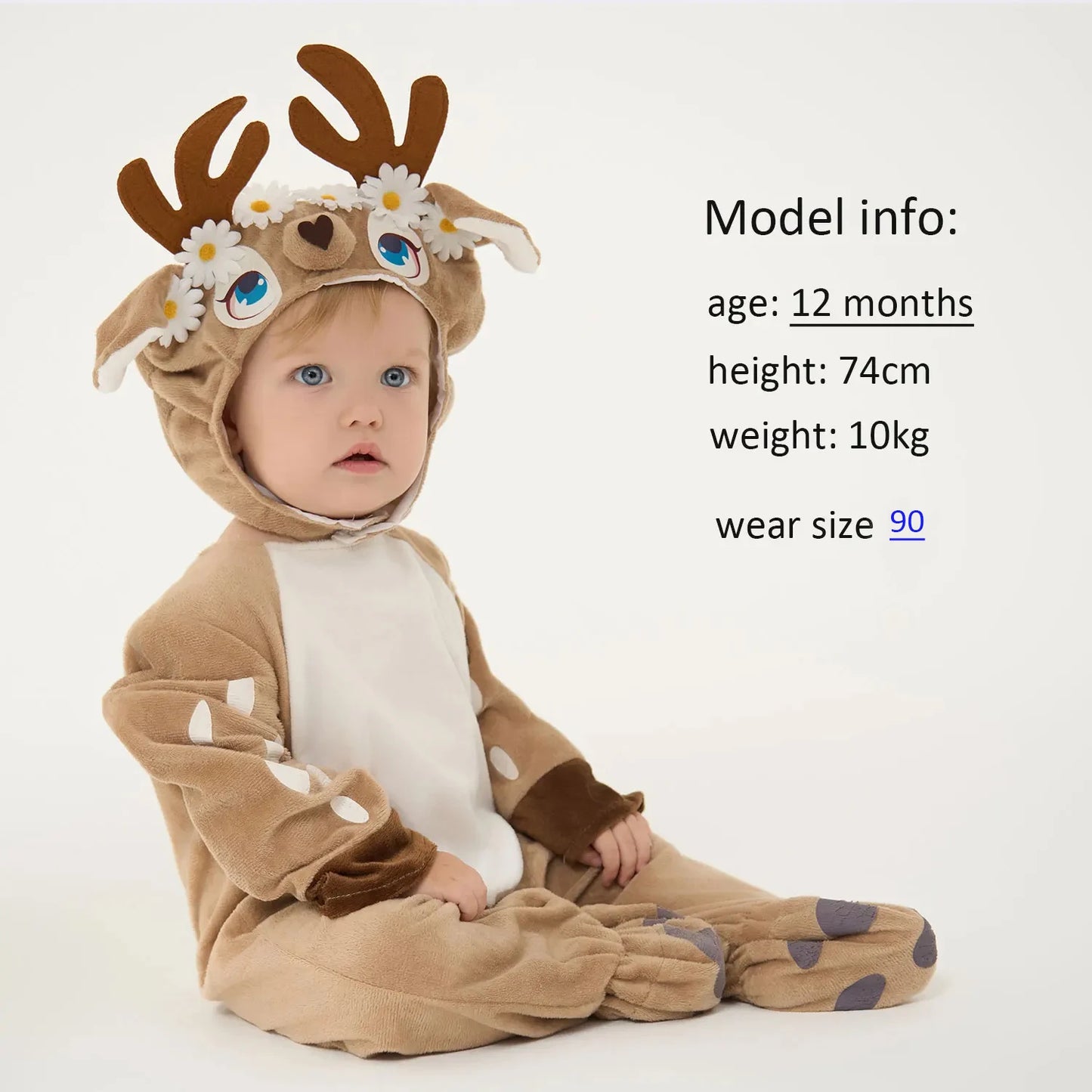 Little Deer Fawn Costume for Baby Boys Girls 6M 12M 18M 2pcs/Set Hood Romper With Shoes Christmas Purim Fancy Dress Umorden