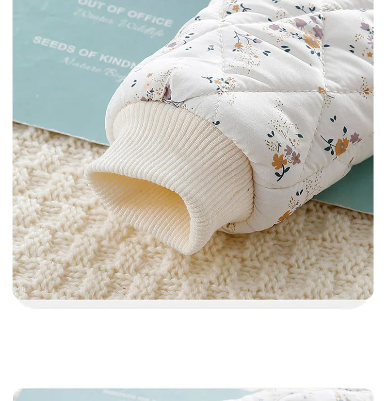 2024 Fall & Winter Baby Clothes 0-2 Y Sweet Toddler Girls Floral Fur Lining Rompers Infant Newborn Warm Jumpsuit with Hat
