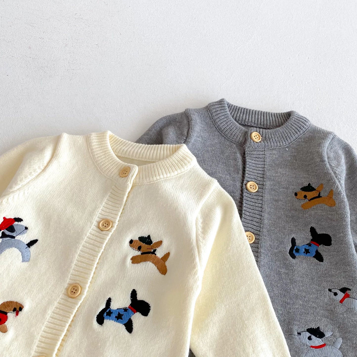 2Pcs Autumn and Winter Baby Clothes Cute Cartoon Dog Newborn Clothes Knitted Warm Boys and Girls Baby Jumpsuit+Hat Set