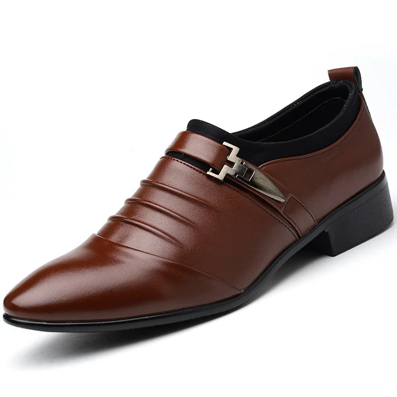 New Men's Slip-On Business Casual Shoes Large Size Fleece Lined Leather Shoes Wear Resistant Rubber Outsole Low Cut Ankle High