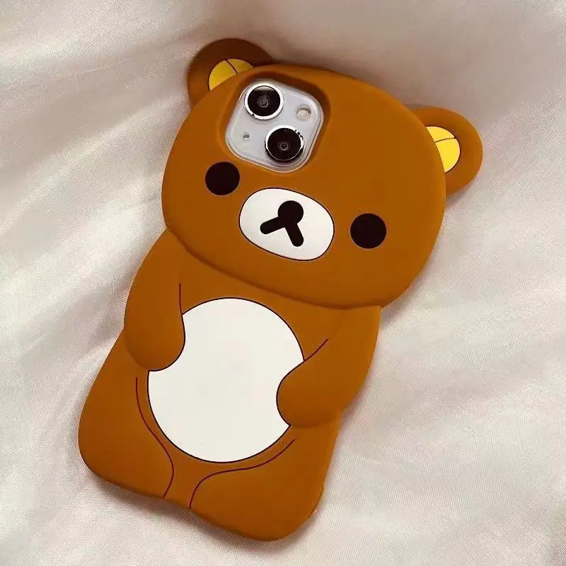 For iPhone SE X XS XR 4 4S 5 5S 7 8 11 12 13 14 15 Plus 16 17 Pro Max 3D Bear Couple Silicone Cartoon Phone Case