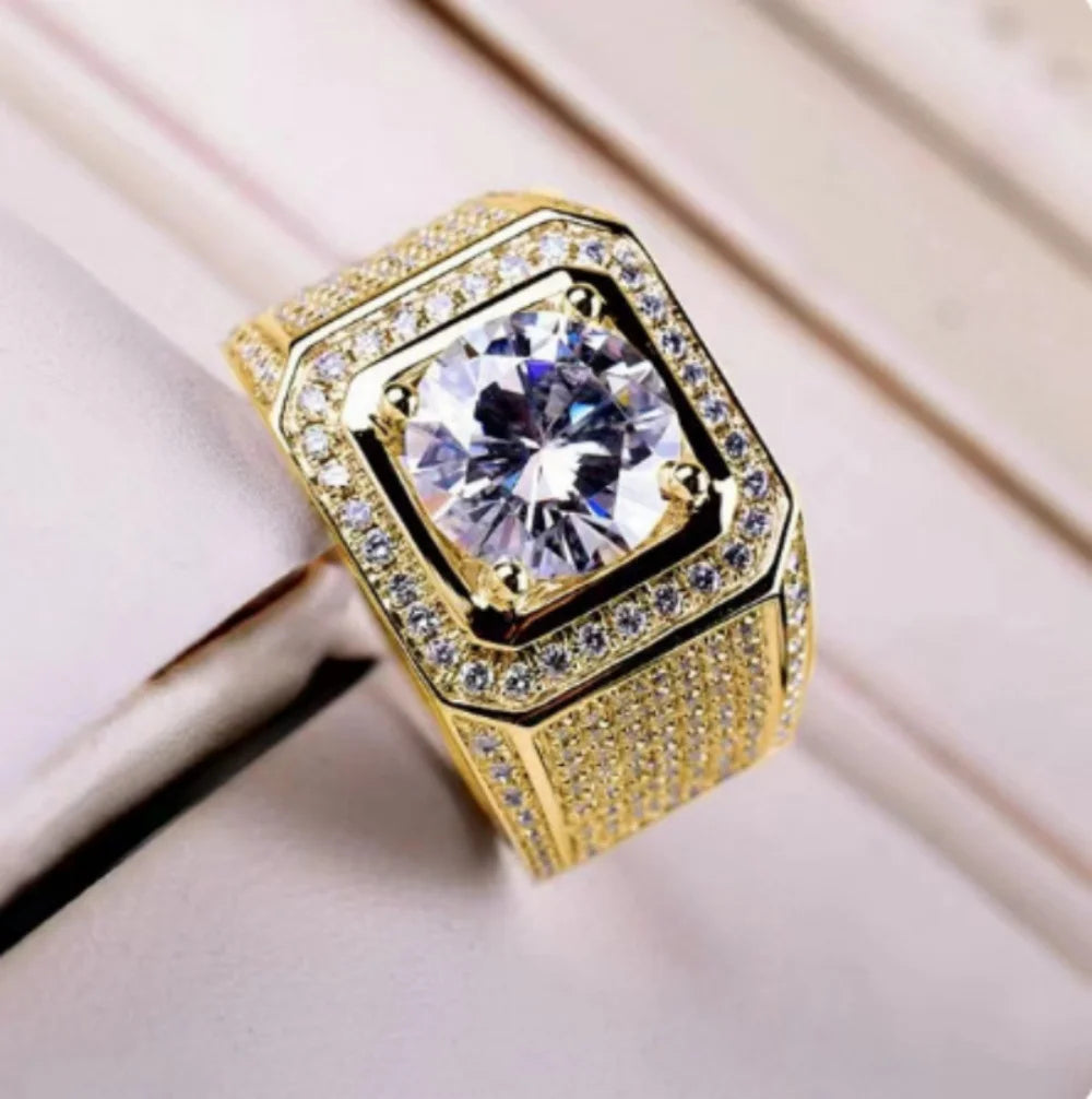 New domineering men's diamond ring with full diamond and micro inlaid ring, men's luxurious rhinestone zircon ring, wedding