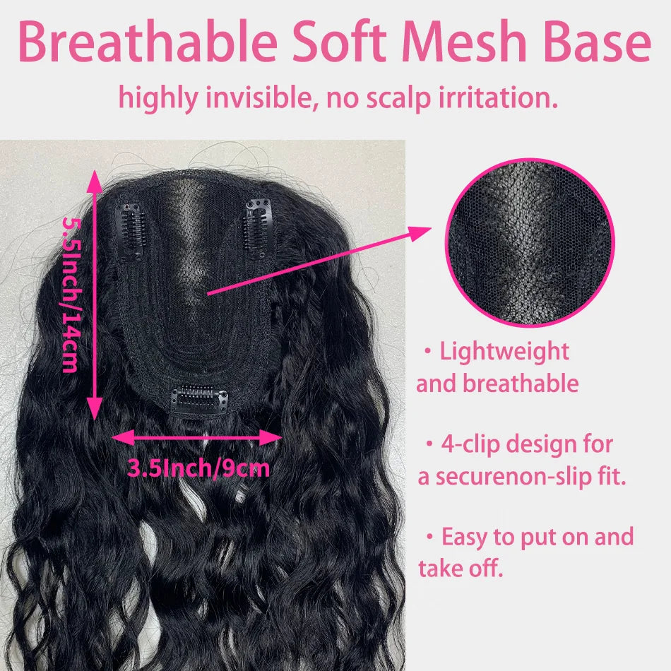 Real Human Hair Toppers for Women Clip In Curly 9x14cm 12 Inch Natural Black Breathable Mesh Base for Thinning Hair Add Volume
