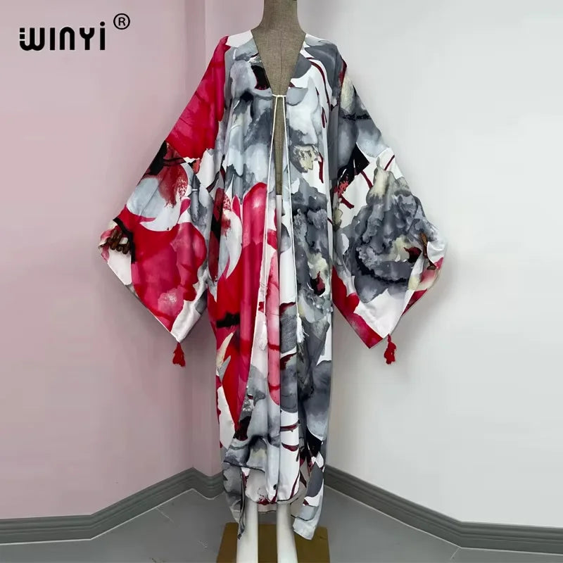 WINYI print summer maxi dress Muslim Abaya Lady beach cover up muslim woman dresses Beachwear fashion Kaftan abaya dubai luxury