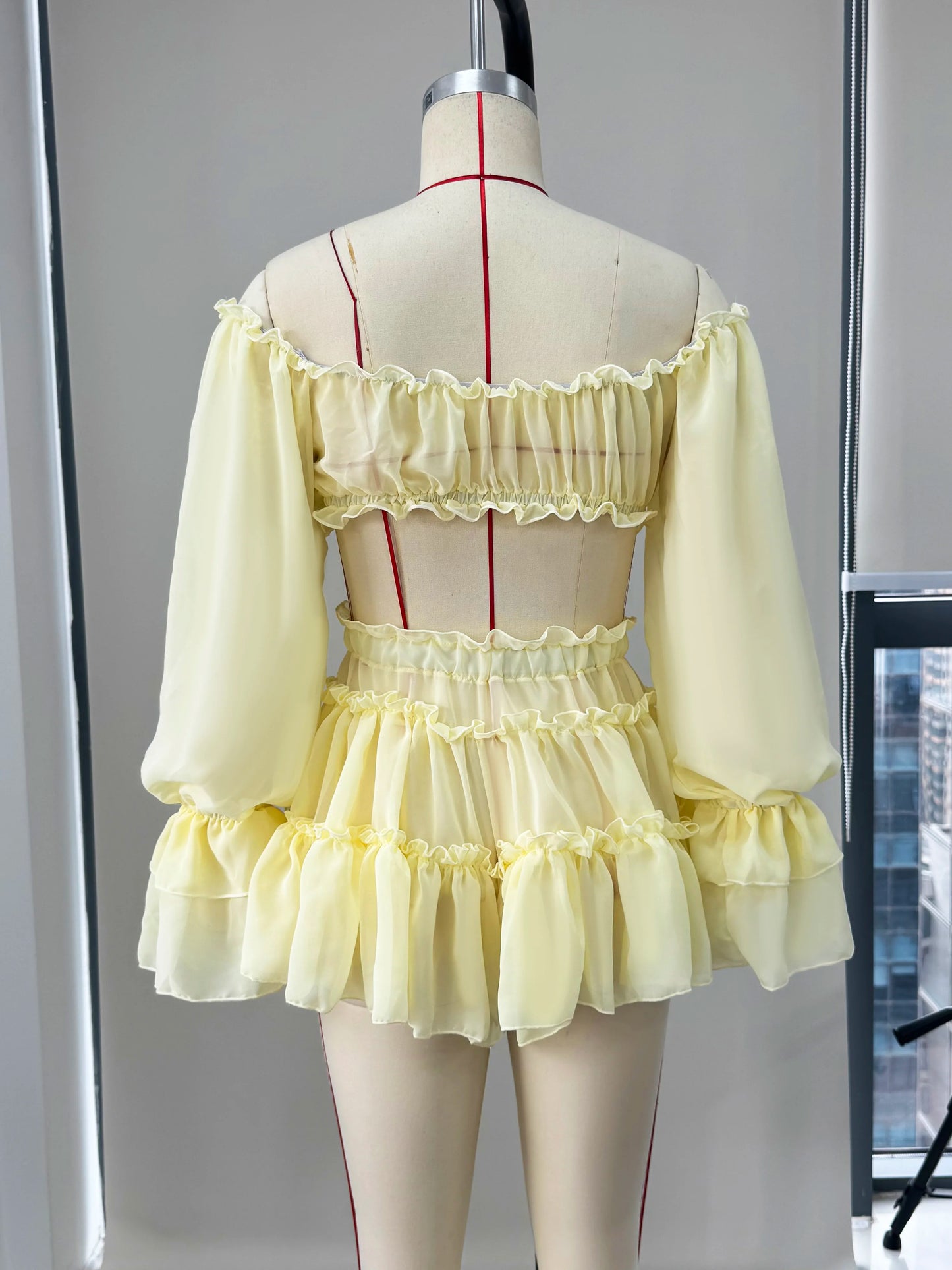 Ruffle Dress Bandage Two Piece Dress Long Sleeve Dresses Cover Up Women A Line Dress Summer Party Evening Female