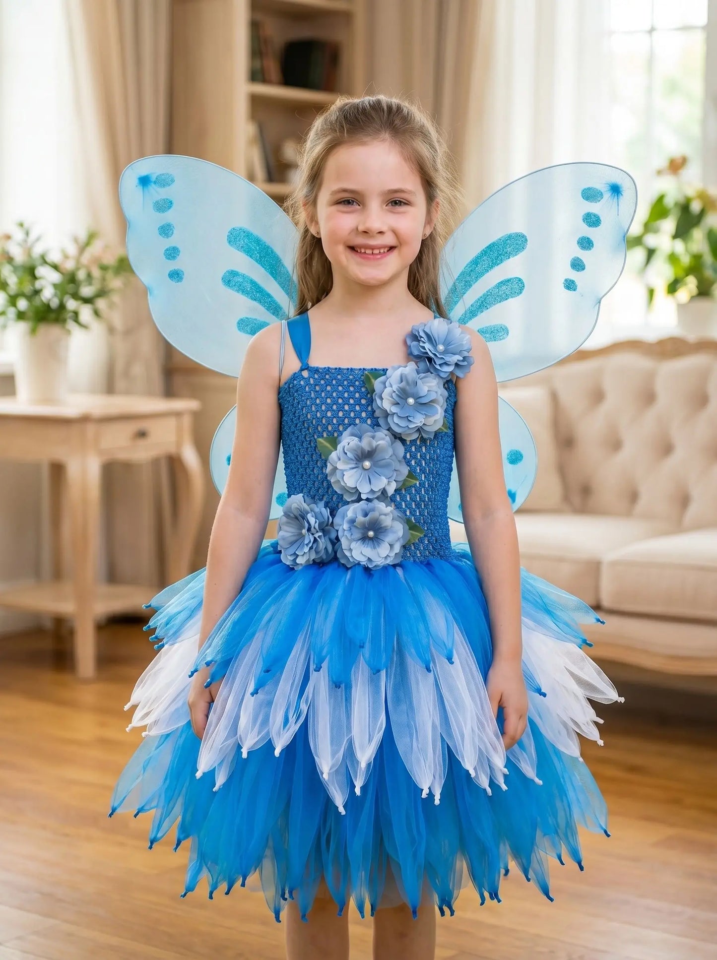 Girls Fairy Costume Princess Dress Kids Butterfly Wing Outfit Tulle Dress Halloween Birthday Party Fancy Dress Carnival Pageant