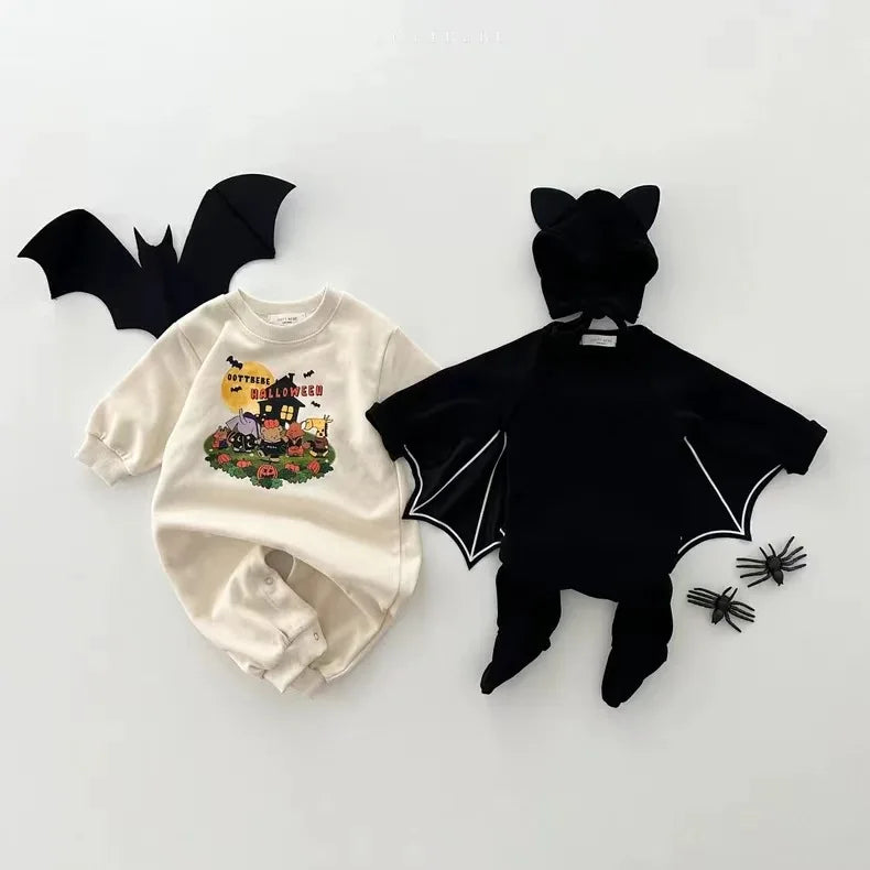 2025 Autumn New Baby Halloween Clothes Set Boy Girl Infant Long Sleeve Bat Tops + Pants + Hat 3pcs Suit Baby Halloween Costume
