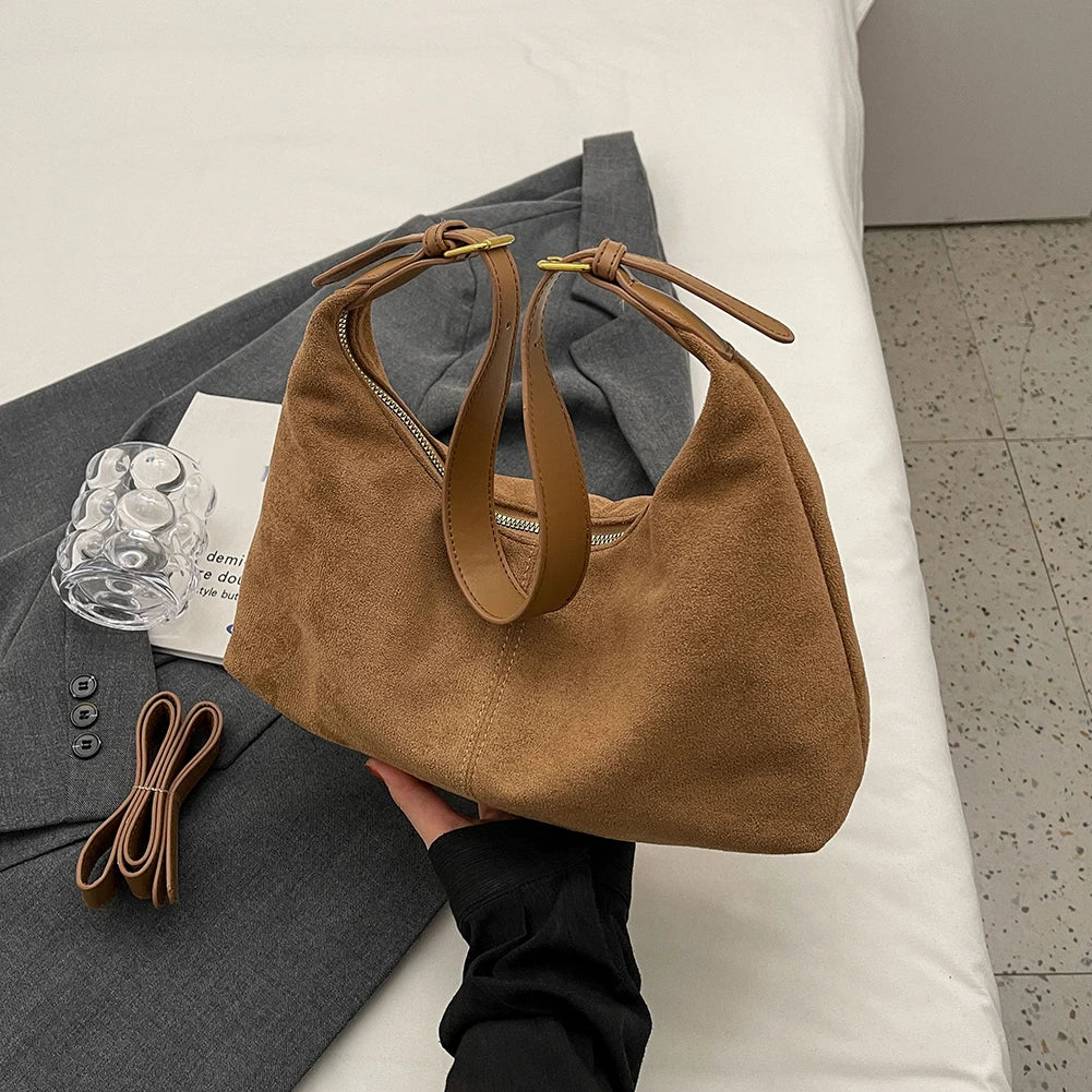 Vintage Handbag Purse for Women Suede Shoulder Bag Causal Crossbody Bags Female Luxury Designer Clutch Ladies Crescent Hobo Bag