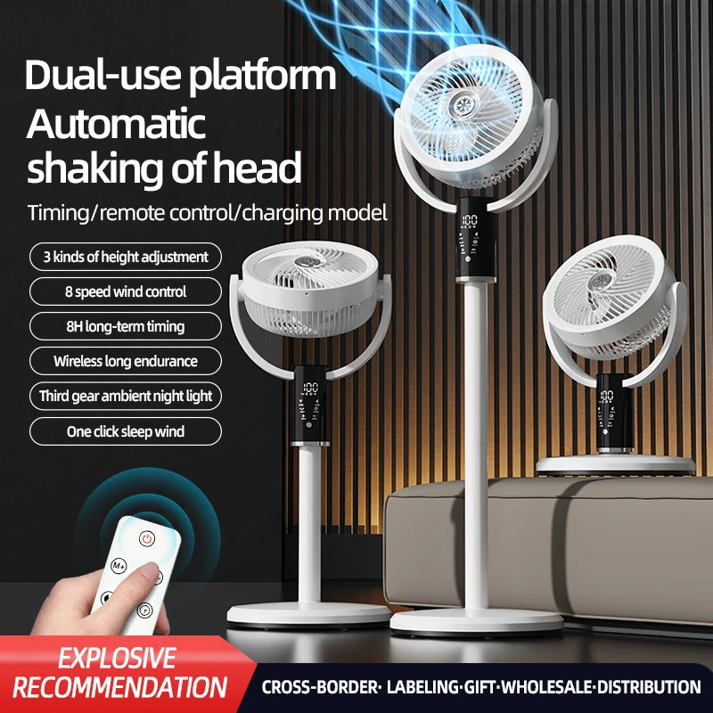 Floor Standing Fan Remote Control 6000mAh USB Rechargeable Height Adjustable Air Circulator for Camping Home Office Sturdy Base
