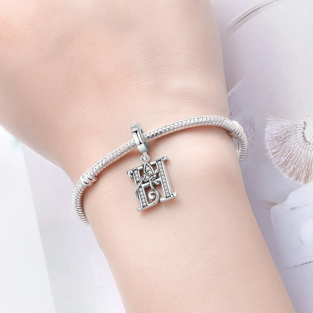 2026 New 925 Sterling Silver Zircon Scroll Grass Pattern 26 Letter Bead Charms for Women Fit DIY Bracelet Necklace Jewelry Gift