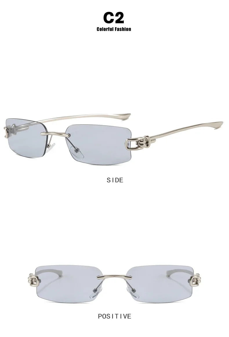 New Fashion Rectangle Rimless Women Sunglasses Retro Clear Ocean Lens Shades UV400 Men Outdoor Travel Sun Glasses