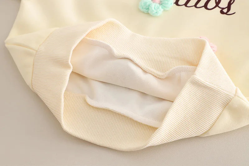 Baby 2Pcs Outfit Set 3D Colorful Flower Decor Raglan Long Sleeve Sweatshirt Striped Jogger Pants Infant Soft Cotton Spring Set