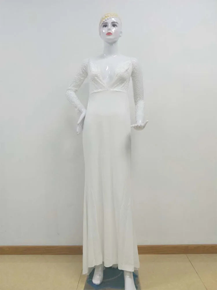 Fashion Female French Wedding Dress Sexy  Elegant Lace Evening Dresses Long Vestidos Summer Dress Sexy Dress Women