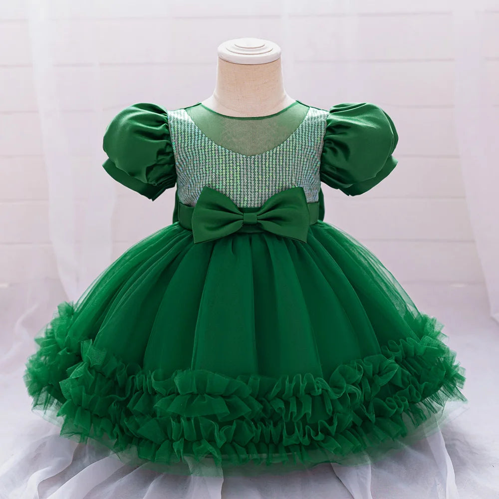 Toddler Sequin Baby Girl Party Dresses Bow Princess Dresses for Girl 1st Birthday Baptism Baby Dress Tutu Lace Wedding Prom Gown