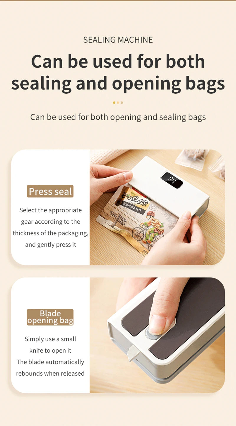 Mini Heat Sealer Plastic Bag Heat Sealing Machine Rechargable Plastic Storage Package Sealer Handheld Clip Bag Food Heat Sealer