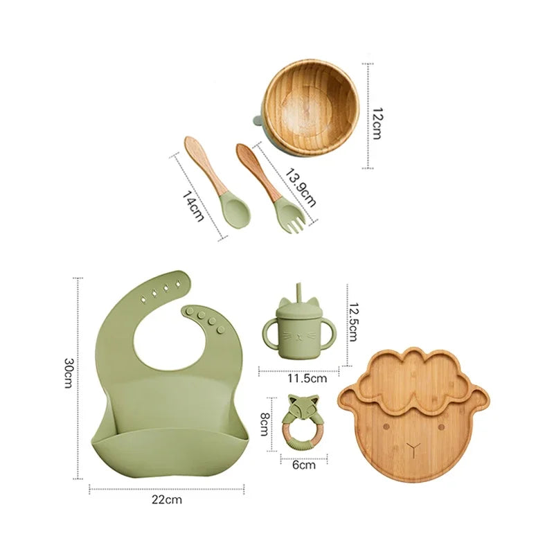 7pcs Silicone Baby Feeding Set Baby Feeding Supplies Kids Bamboo Dinnerware With Cup Children's Dishes Bowl Stuff Tableware Gift