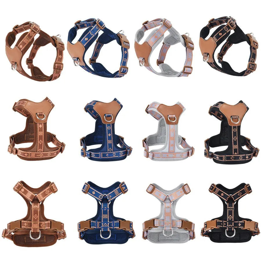Pet Dog Harness with Durable Webbing  Anti-Deformation Alloy Ring 4 Points Adjustable Breathable Reflective Pet Leash Small Dog