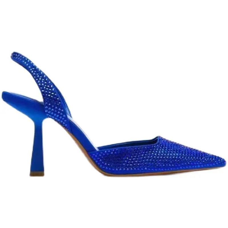 Gold Women Heels Sandals 2024 Summer Crystal Pointed Toe Female Stiletto African Party Rhinestone Shallow Slip on Heel Shoes