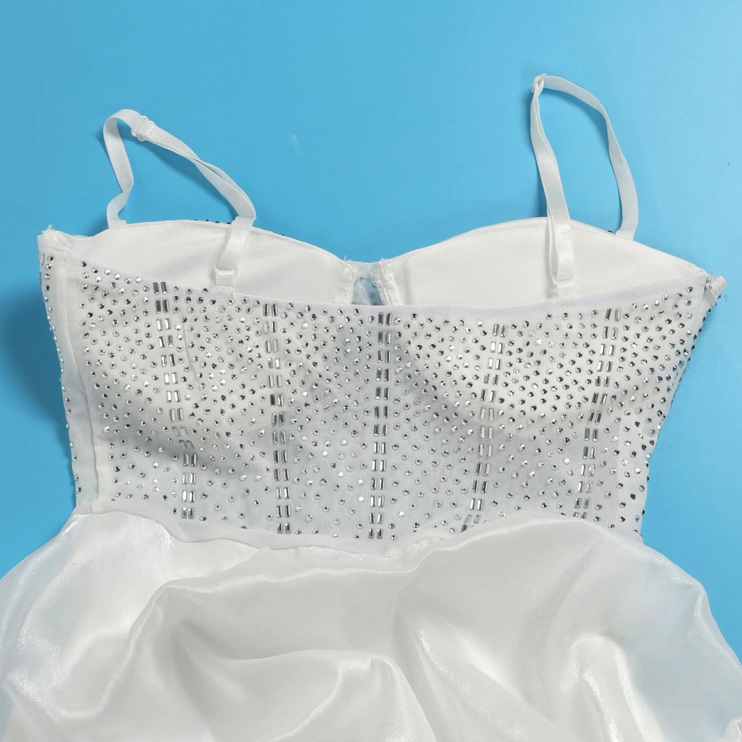 HBLL Sexy Rhinestone Bodycon Ruched Puff Suspenders Dresses Women Sheer Mesh Birthday Party Night Clubwear Summer Dresses Robes