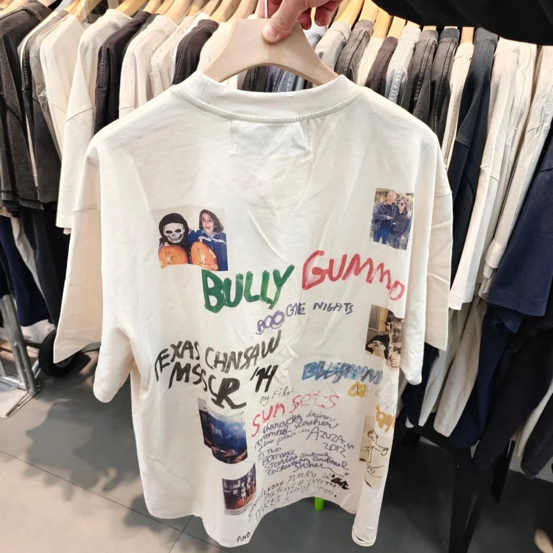 Men's Vintage Movie Print T-Shirt Paly Washed Graffiti Streetwear Loose Fit Cotton Tee