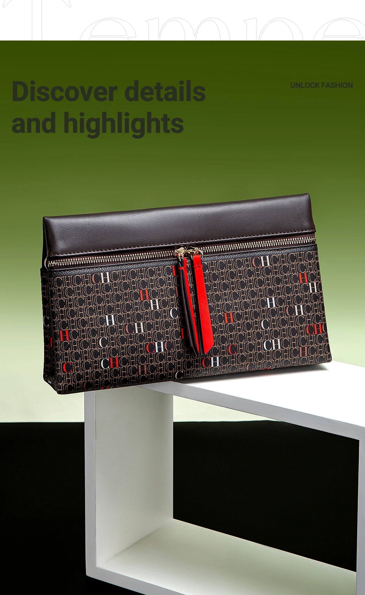 CH Clutch Bag Women Colorful Logo Print Zipper Evening Purse PU Leather Top Flap Handbag For Party Wedding Bolsos