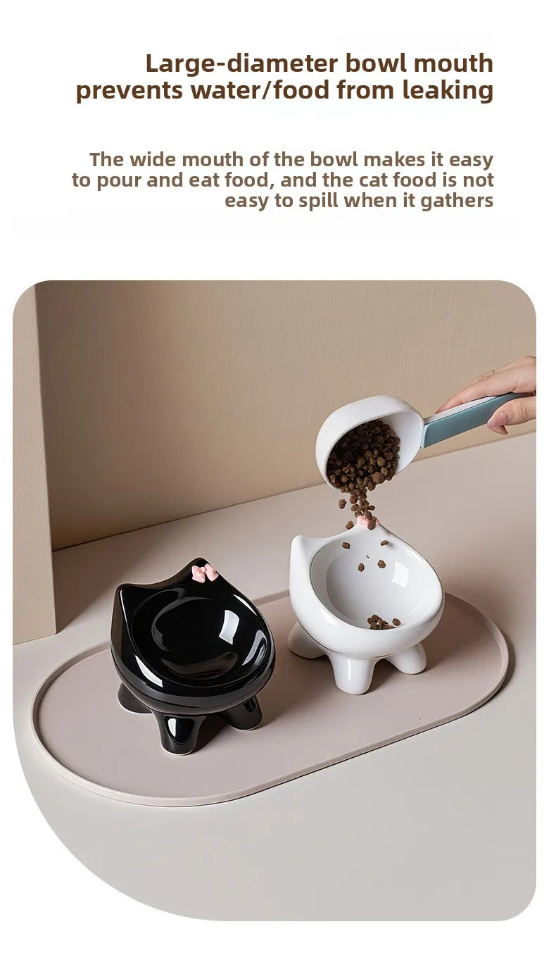 Ceramic Heightening Bowl Set | Cute Macaron Color Series，Slanted Spill-Proof，Cat Slow Feeder Bowl，InsEasy to Clean，Multi-Color O