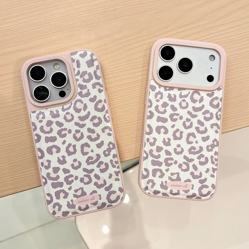 Fashion Sweet Pink Leopard Print Leather Shockproof Protective Phone Cover Case for iPhone 17 16 15 14 Pro Max