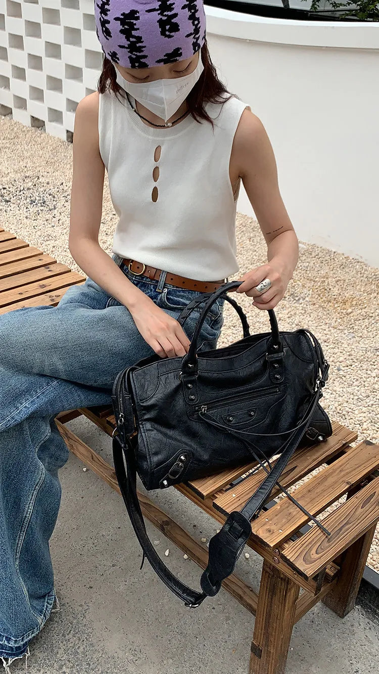 Luxury Designer City Motorcycle Shoulder Tote Bag for Women Large Capacity Autumn Winter Handbag Crossbody Stylish Women's Bag