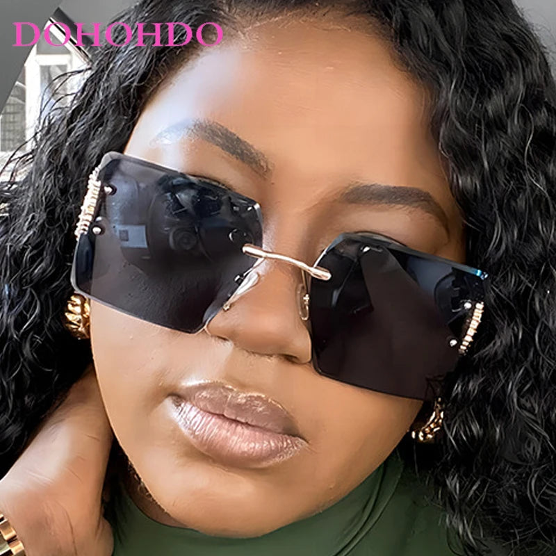 Rimless Retro Square Sunglasses Women And Men Trends Brand Design Metal Love Decoration Shades Travel Driving Sun Glasses UV400