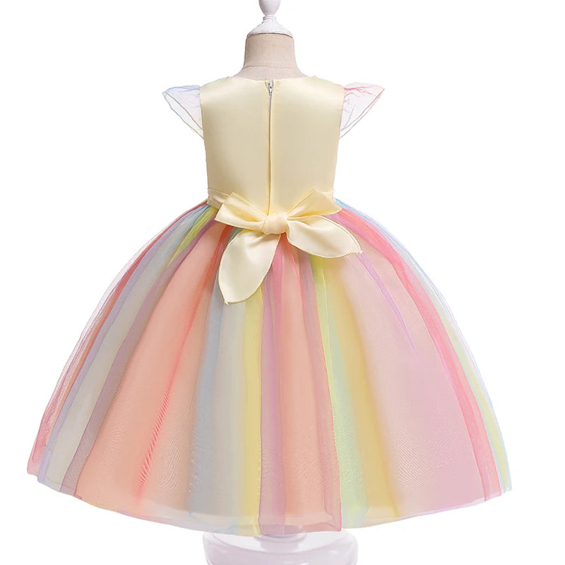 Girl Unicorn Halloween Fancy Princess Dress Teen Girls Rainbow Colorful Cosplay Costume Kids Birthday Party Dresses Tulle Wear