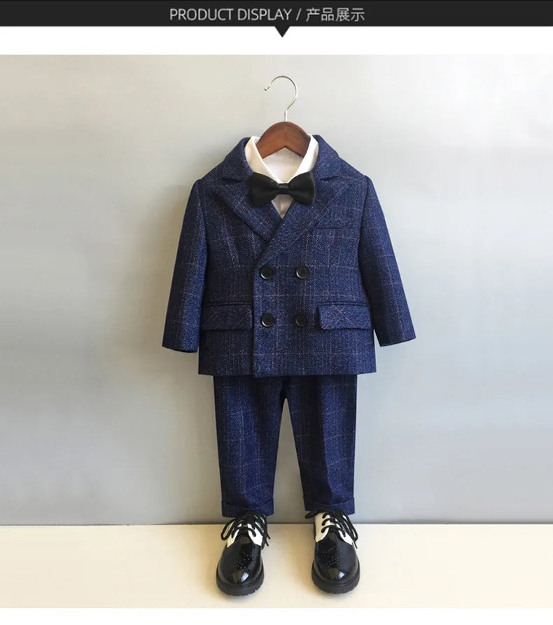 Autumn Winter Children Boys Formal Suit Kids Boys Wedding Suit 1-14Y Teenager Boy Blazer Vest Pant Suit Elegant Boys Kid Costume
