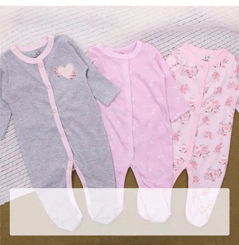3Pcs Newborn Cotton Jumpsuit Baby Cute Bear Romper Spring Autumn Infants Loungewear Foot Wrap Crawl Suit Toddler Onesie Clothes