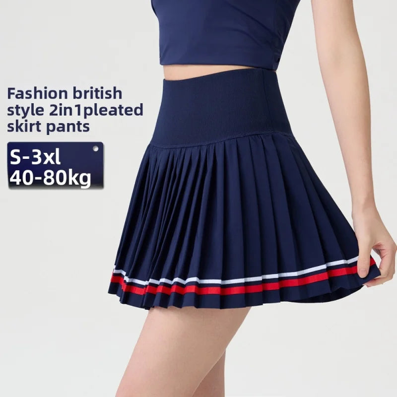 Women's High Waisted Tennis Skirt with Shorts 2-in-1 Quick Dry Yoga Skort Ladies Athletic Gym Running Skirt Summer Activewear