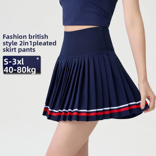 Women's High Waisted Tennis Skirt with Shorts 2-in-1 Quick Dry Yoga Skort Ladies Athletic Gym Running Skirt Summer Activewear