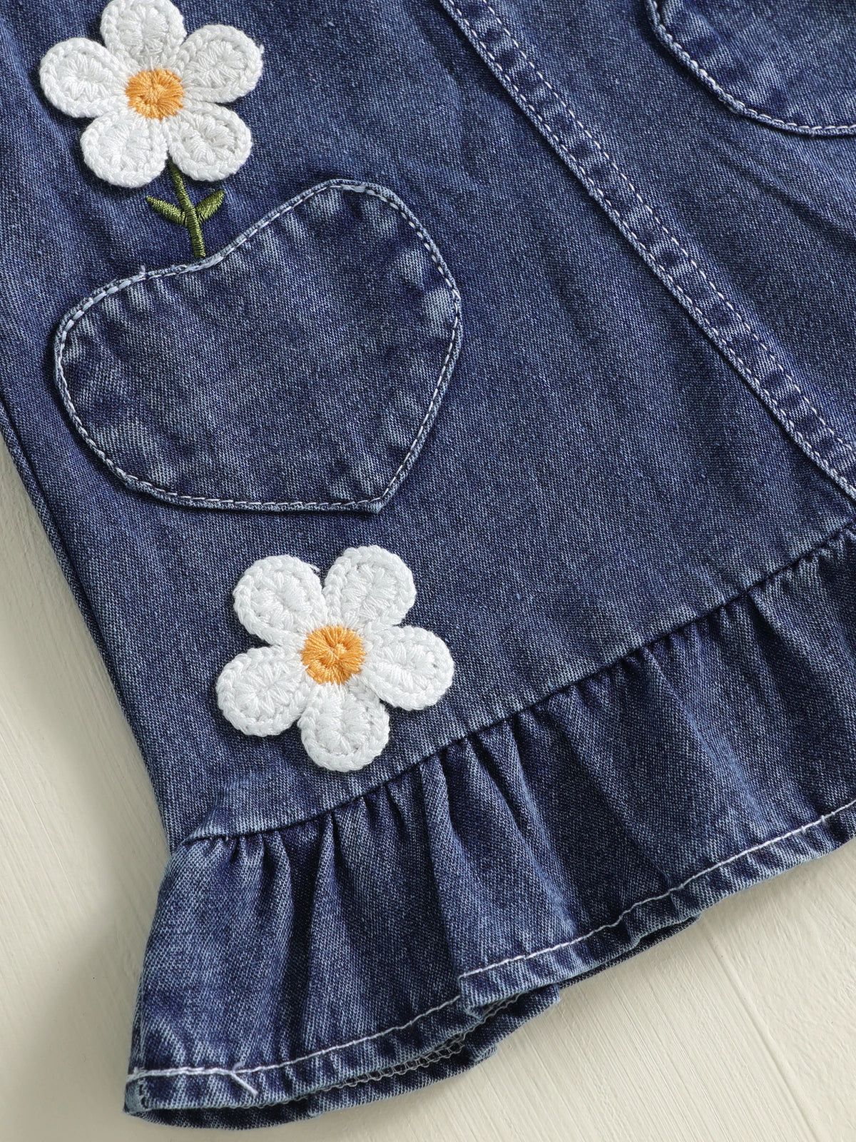 Baby Girl Fall Winter Outfit Fly Long Sleeve T Shirt Sleeveless 3D Flower Denim Dress 2Pcs Set