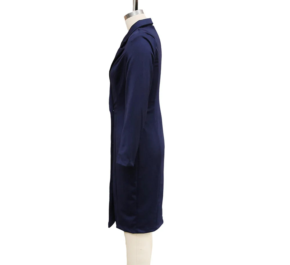 Business Suit Style Midi Dress Women's Slimming Waist Design Commute Fashion Autumn Winter Office Dress Single Piece