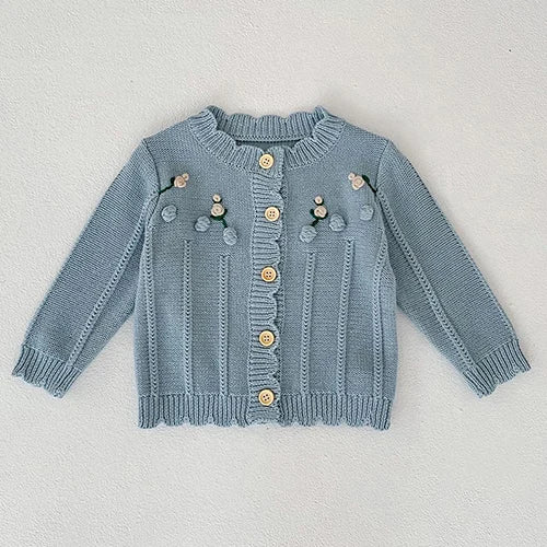 Autumn Winter Newborn Baby Girls Knitting Clothing Set Floral Embroidery Cardigan+Jumpsuit Infant Baby Knitted Clothes Suit