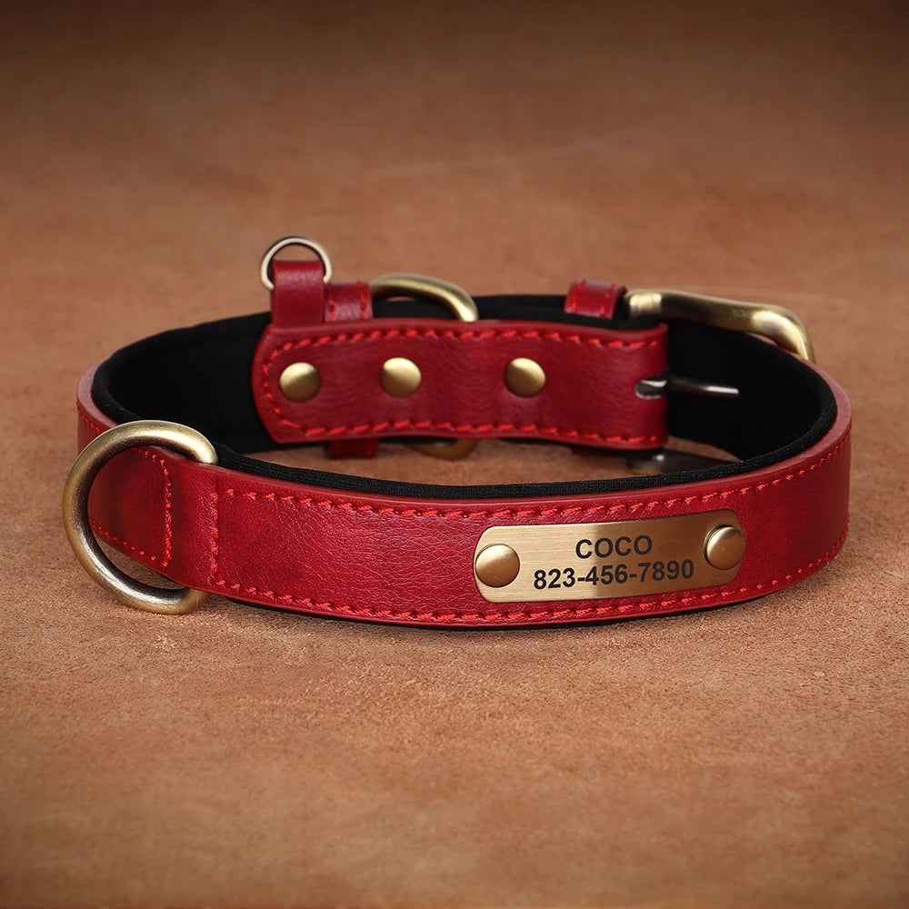 Personalized Dog Collar PU Leather Dog ID Collars Free Engraved Nameplate Adjustable For Small Medium Large Dogs Pitbull