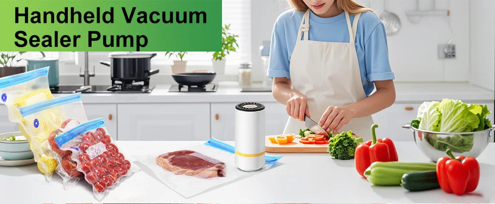 Electric Air Pump Handheld Automatic Air Pump Food Fresh-Keeping Rechargeable Vacuum Sealer with BPA-Free Vacuum Packaging Bag