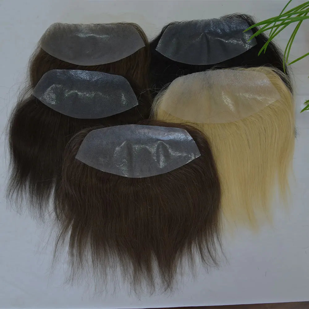 Men's Hairline PU Toupee Brown Hair for Frontal Hairpiece 100% Human Hair D Style Topper Replacement System 7x16cm Big Hairline