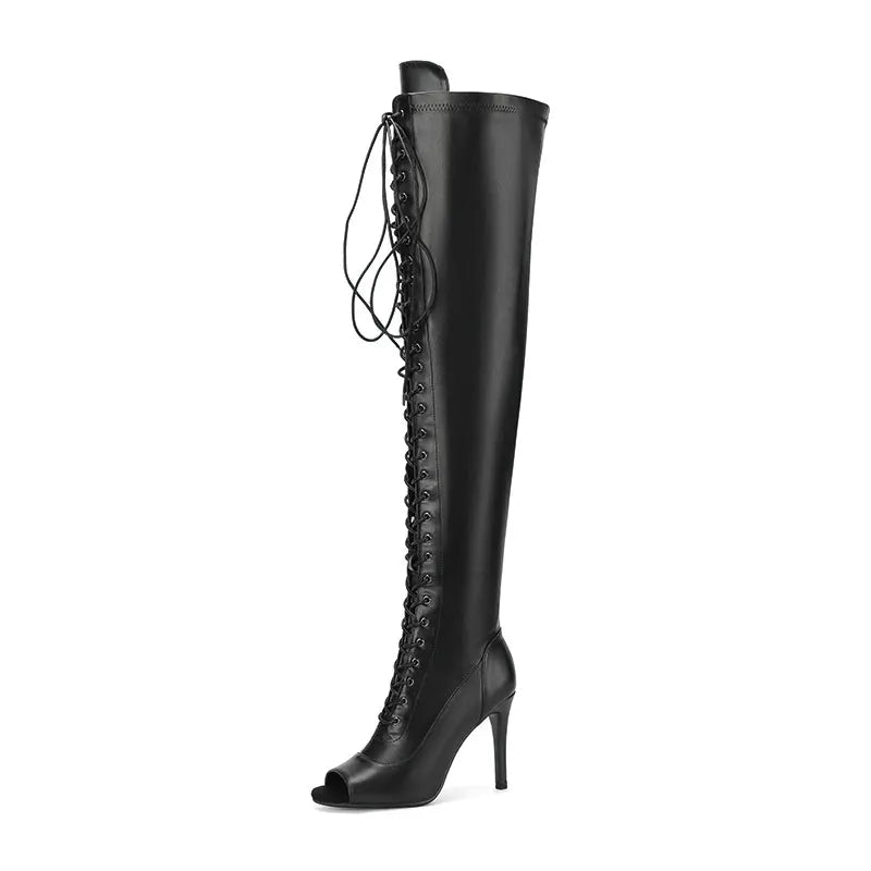 Over the knee Long Boots Women Heels Soft Lace-up Boots Stilettos Jazz Dance Latin Dancing Outdoor Sexy Stilettos Booties