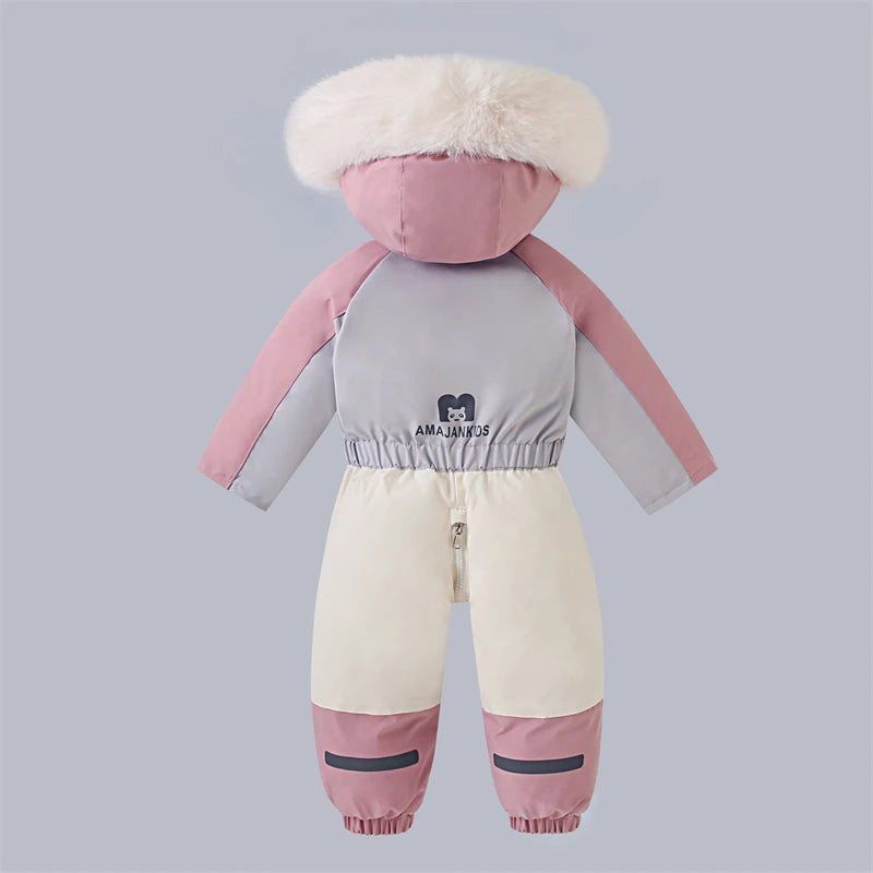 Children Winter Ski Suit Thicken Baby Jumpsuit Warm Boys Snowsuit Waterproof Hooded Fashion Baby Girls Clothes 1-5 Years